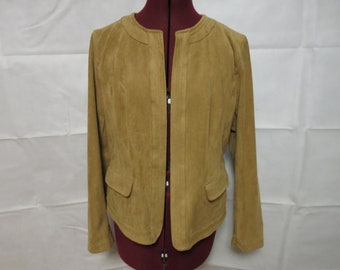 Vintage Charter Club Brown Faux Suede Blazer size S Open Front Collarless