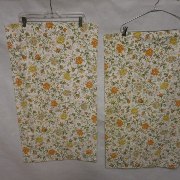 Vintage JC Penney Queen Size Pillow Cases Floral Orange Rust, Golden Yellow, Mustard Yellow and Green on Cream 33 1/2 inches X 19 3/4 inches