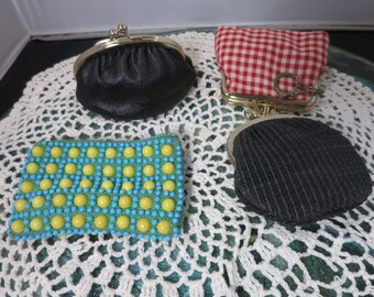 Vintage Coin Purse Change Purse Choice Listing Black Leather Italy or  Checkered W/Keychain or Beaded Or Black Amanda Smith