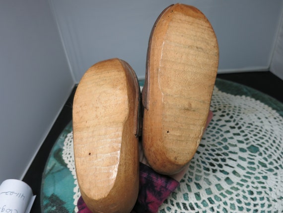 Vintage Childrens Wooden Dutch Clogs with leather… - image 4