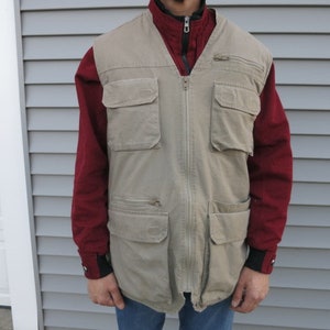 Vintage LL Bean Outdoor Cargo Vest Fishing Hiking Quilted Thinsulate Cotton Men&#39;s M TALL