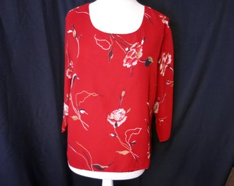 Gayle Burbank Floral Short Sleeve Top Blouse Lined size 16P