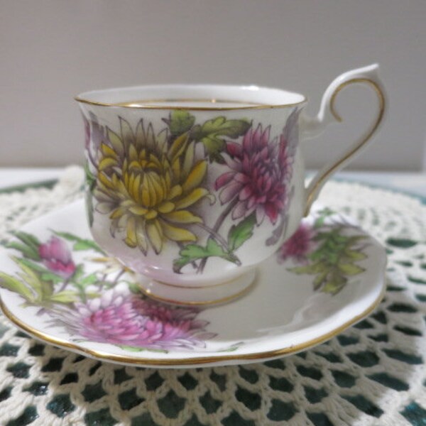 Royal Albert Chrysanthemum Flower of the Month Series Bone China Teacup and Saucer