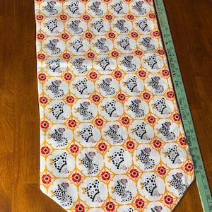 Table Runner Reversible Chickens Roosters Floral  Cottage Core Country Whimsical 40 inches X 15 1/2 inches