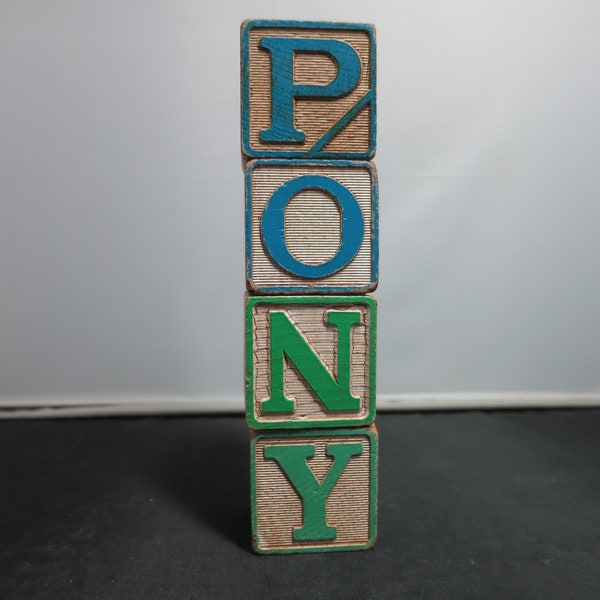 Vintage Wooden Alphabet Blocks lot of 4 spells Pony and Coal 1950s