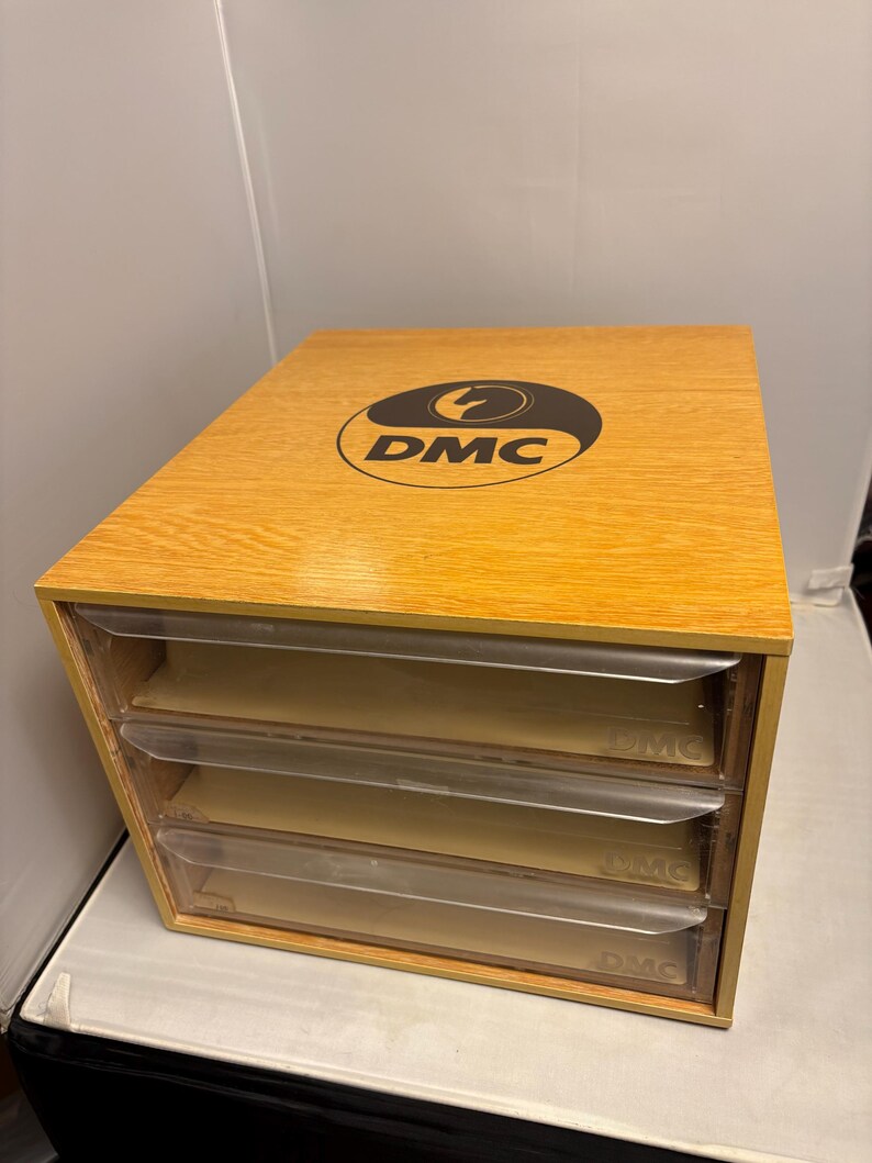 Vintage DMC Thread Floss Store Display 3 Wooden Drawer Embroidery BG ...