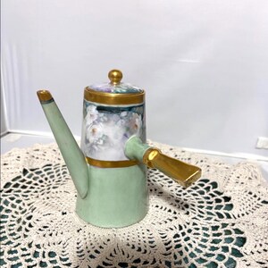 Chocolate Pot GAE Austria Royal Art Nouveau Green with Pastel Floral Gold-Gilt
