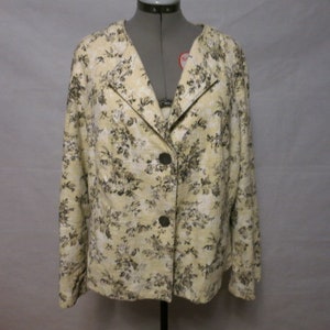 Vintage J. Jill Blazer Black Floral Toile pattern Cream to Light Yellow White and Brown shades size XL