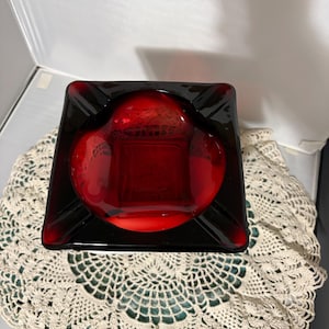 Anchor Hocking Ruby Red Ashtray 5 3/4" Mid Century 1960s