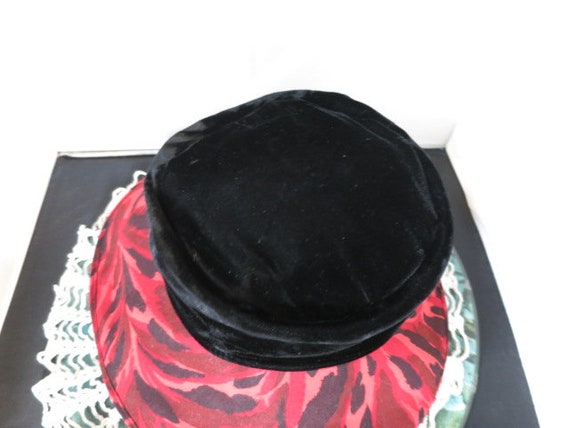 Vintage Women's Bucket wide Brim Hat Black Velvet… - image 5