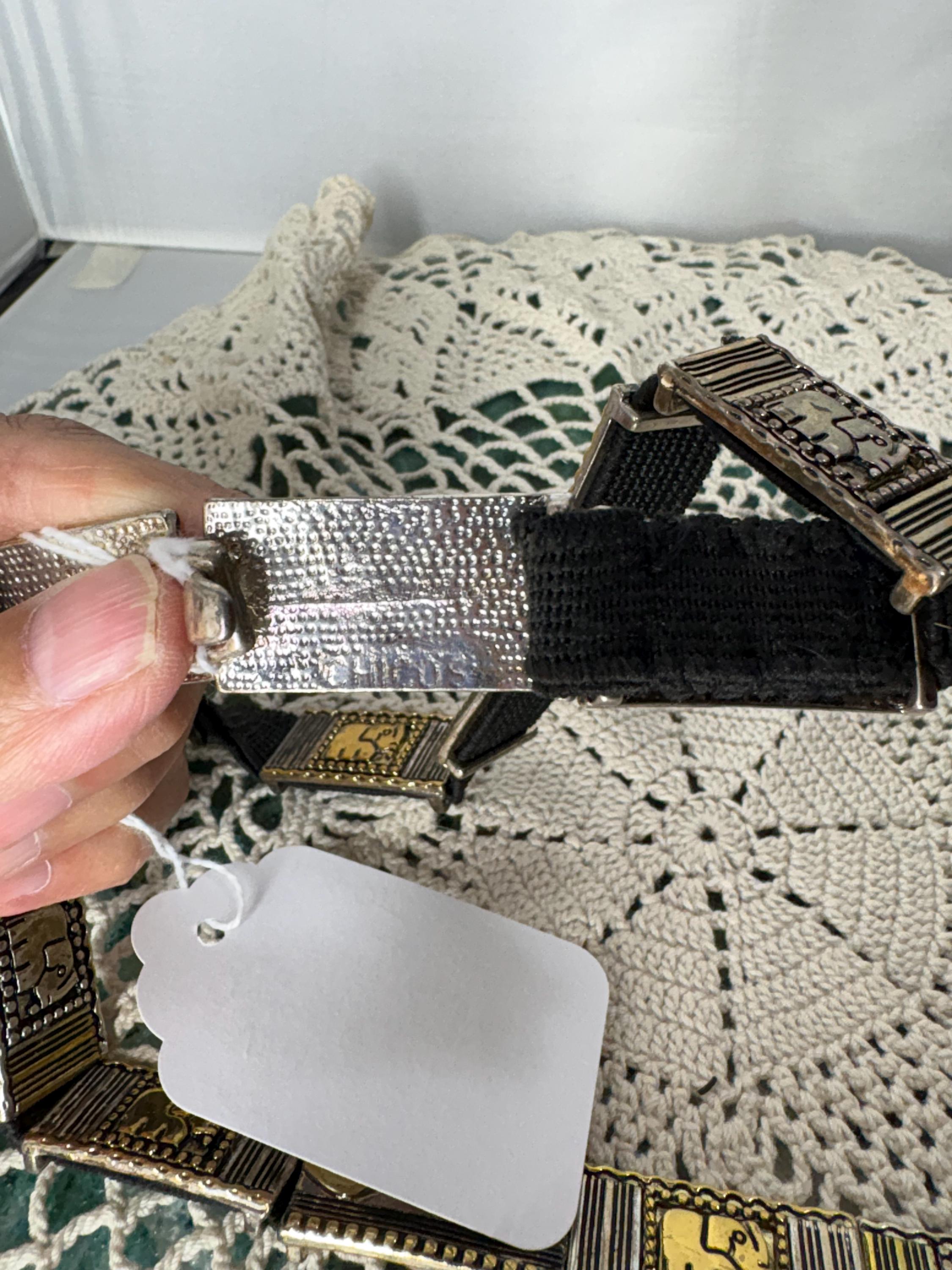 Vintage Chicos Belt Elephant and Aztec Motif Silver and Gold  display picture 2