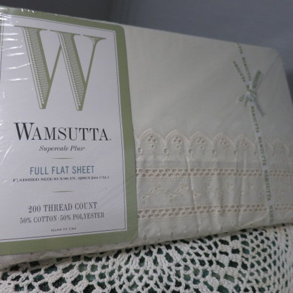 Vintage Wamsutta Full Size Flat Sheet Ivory Beacon Hill Lace Embellishments  Finished 81 X 96 New in Package Condition