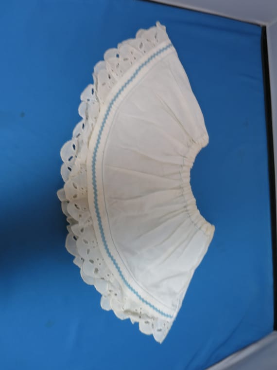 Antique Baby Skirt Slip White cotton blue embroid… - image 2