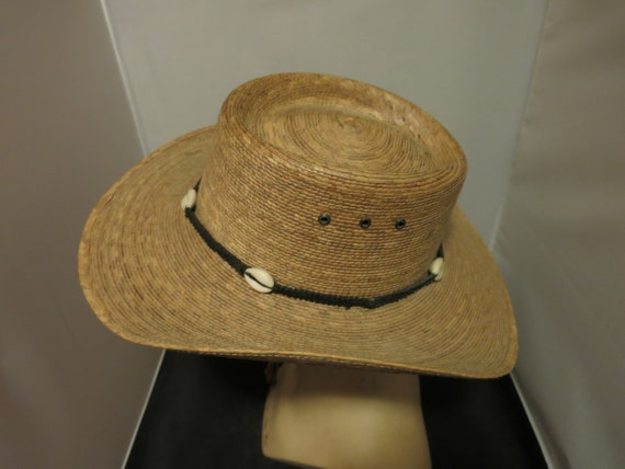 Vintage Straw hat wide brim braided shell trimmed… - image 5