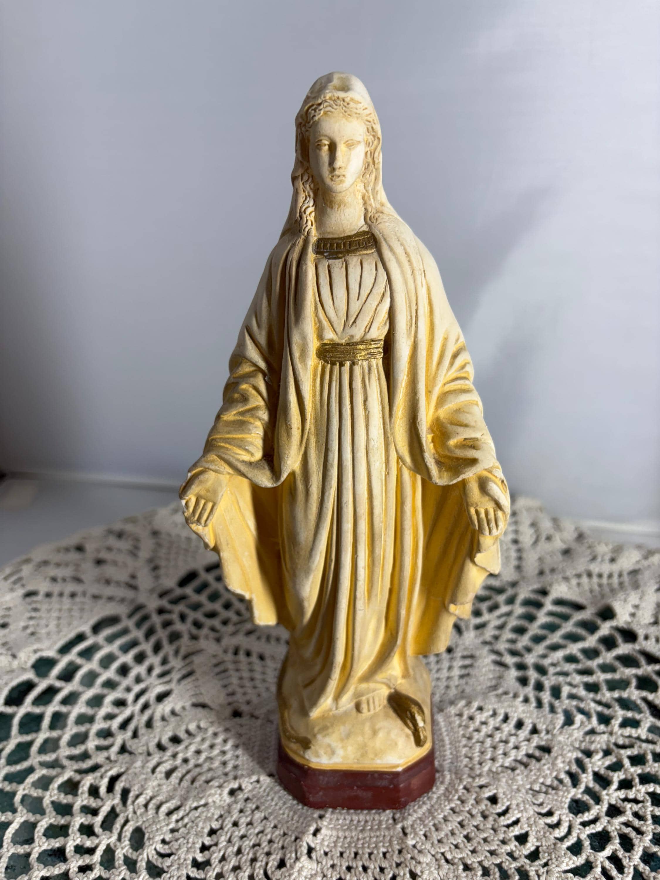 Blessed Mother Virgin Mary Crushing Serpent Snake Chalkware Statue