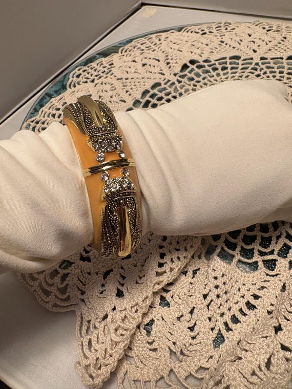 Insect Hinged Bracelet Solid Butterscotch over Go… - image 10