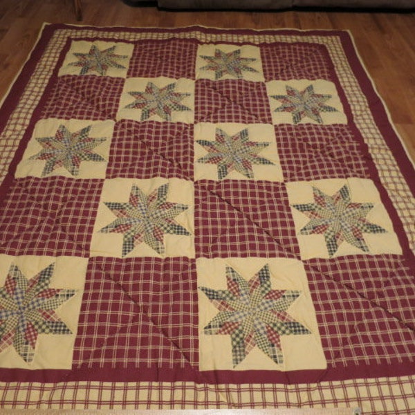 Plaid Star Patchwork Quilt Throw 50 X 59 Handmade Cotton Lightweight