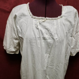 Vintage White Cotton Nightgown Victorian 1800s Monogram Embroidery L and Crochet and  size L to XL