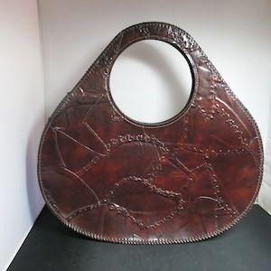 Large Vintage Leather Saddle Bag Tote Bag Shoulder Bag Hand Tooled Open Rounded