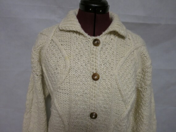 Vintage Knit Cardigan Sweater Cream Color Wool Bl… - image 2