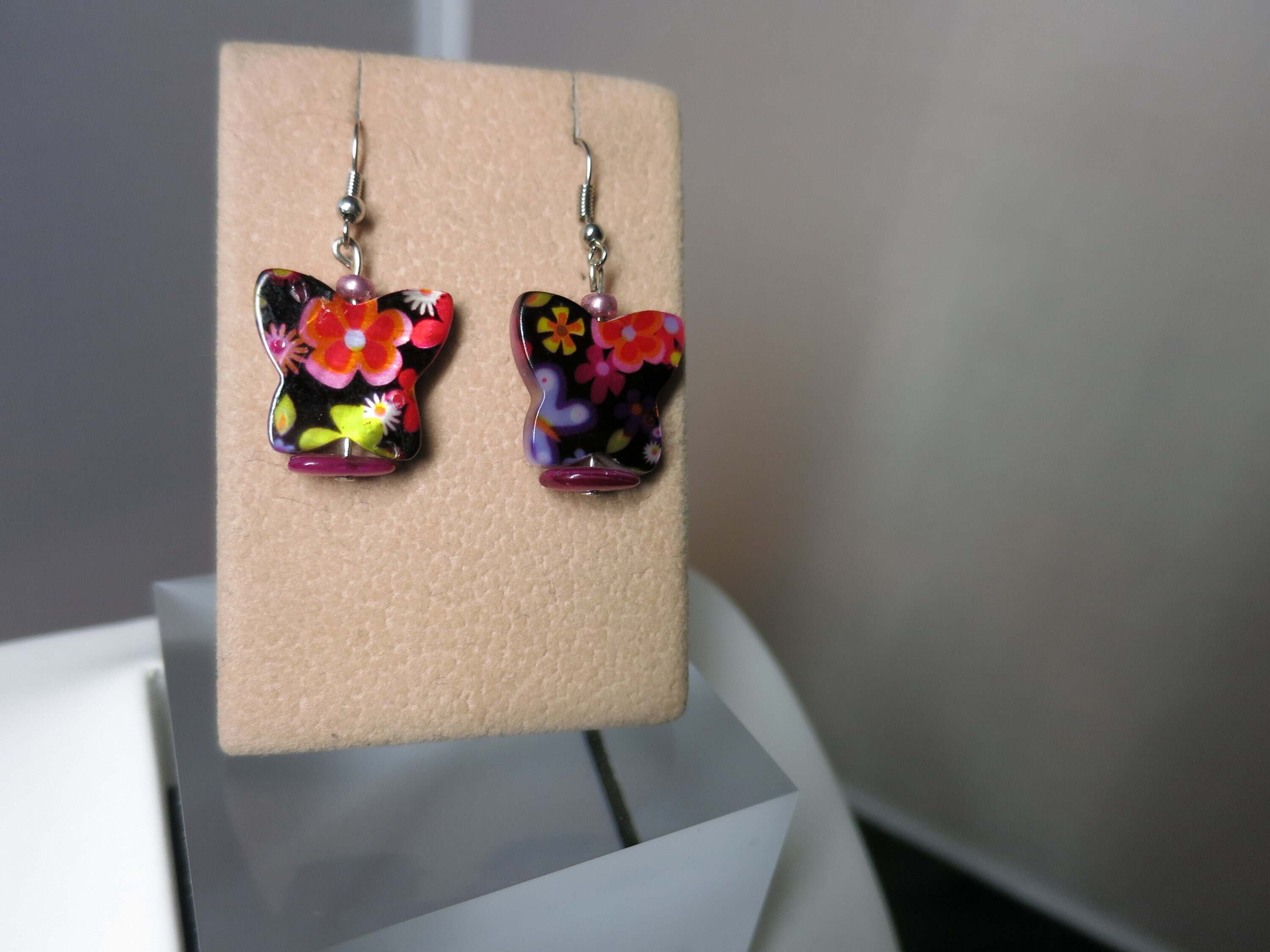 Orecchini Pendenti A Farfalla Morpho In Acrilico Leggero - Blu Tropicale, Con Fiori E Foglie, Ipoallergenici