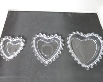 Vintage Imperial Candlewick Clear Heart Shaped Nesting Dishes 3pc set