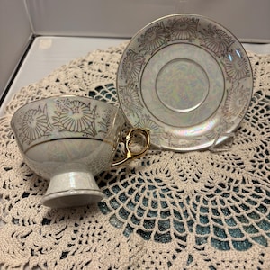 Lusterware Cup and Saucer with Gold Trim Made in Japan Mid Century