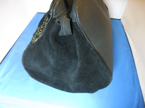 Vintage Picard Shoulder Bag Embroidered Black Sue… - image 3