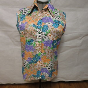 Vintage Floral Abstract Sleeveless Blouse Size 40