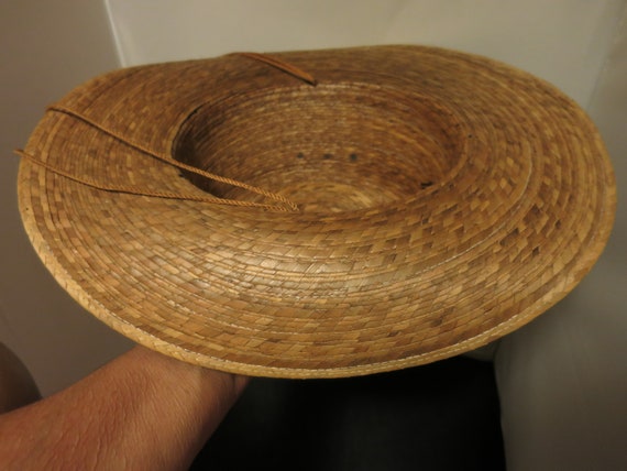 Vintage Straw hat wide brim braided shell trimmed… - image 10