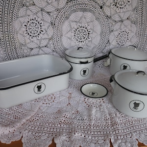 Cuenco Silhouette de esmalte Cesco para baño maría, cacerola para refrigerador, dos ollas, 9 piezas