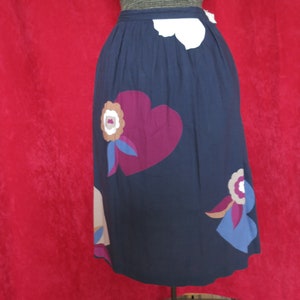 Vintage Breckenridge Skirt Union Made Black with Heart Floral Size 14