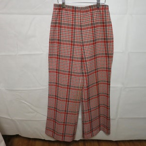 Vintage Checkered Womens Trousers Slacks Pants Size 9/10 Wide Leg Red Blue White 1970s