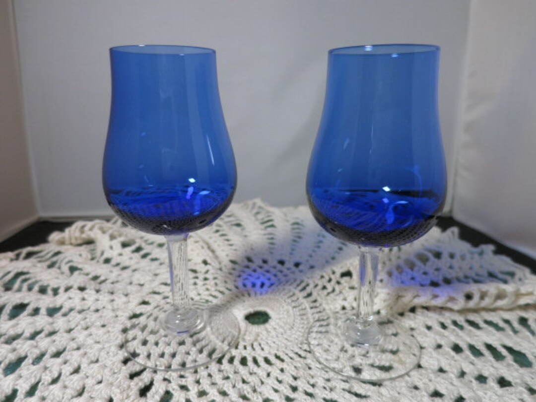 Cobalt Blue Specialty Glasses 4 Fluid Ounces Pear Shaped Clear Stems ...