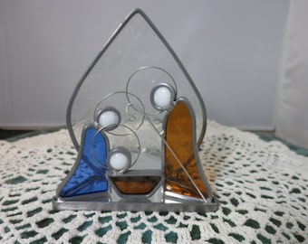 Vintage Stained Glass Nativity Tea Light Holder