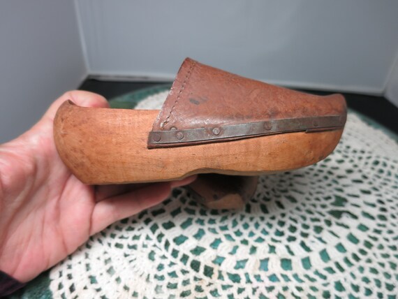Vintage Childrens Wooden Dutch Clogs with leather… - image 6