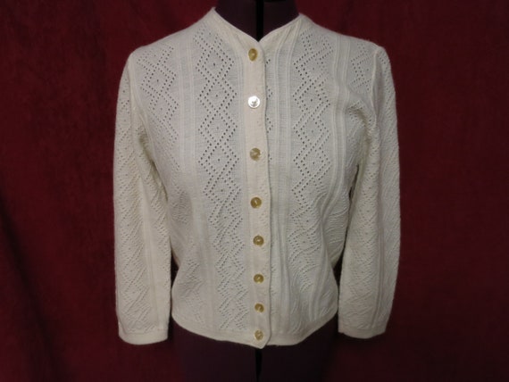 Vintage Cable Knit Cardigan Sweater button up str… - image 1