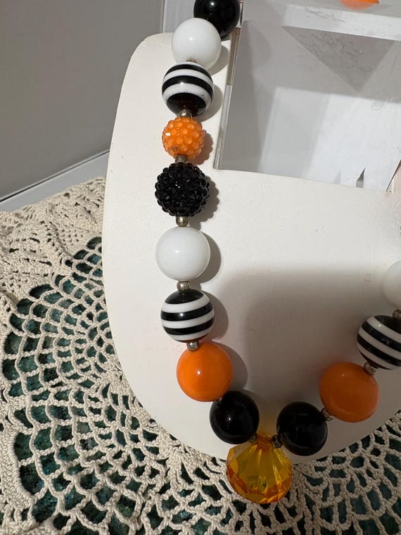 Chunky Statement Chocker Necklace white black ora… - image 2