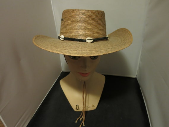 Vintage Straw hat wide brim braided shell trimmed… - image 2