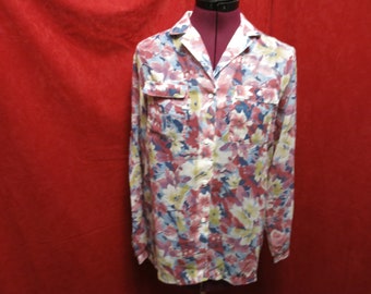 Vintage Ship N Shore Blouse Floral Abstract Size 12 Long Sleeve