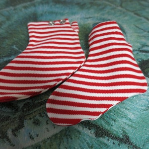 Vintage Baby Bootie Shoe Sock Red and White Striped Snap Closure
