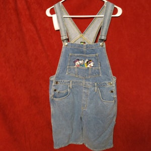 Vintage Mickey Unlimited Jerry Leigh Disney Denim Bib Overall Shorts Embroidered Minnie Mouse Pluto and Mickey Mouse Size L