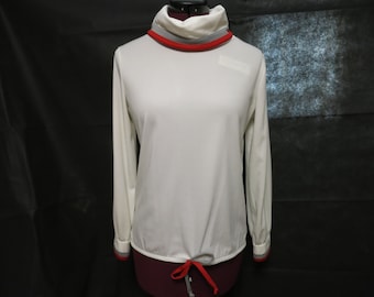 Vintage Cowl Neck Blouse White Gray Red size small 13/14 see measurements