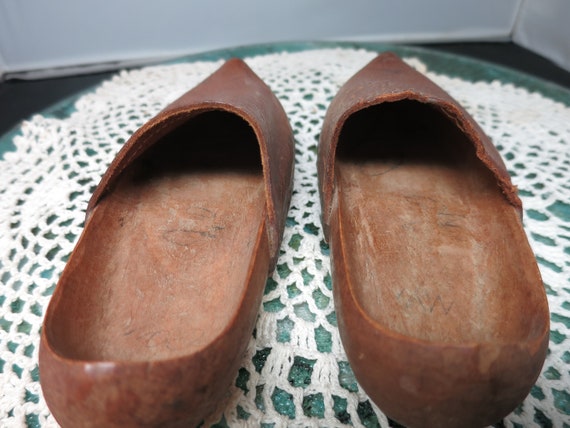 Vintage Childrens Wooden Dutch Clogs with leather… - image 5