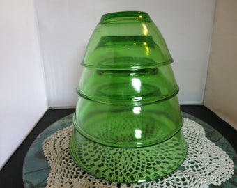 Vintage Green Depression Glass Mixing/Batter Bowl with Lid…