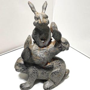Stacking Bunny Rabbit Cast Iron Doorstop Figurine awesome trio 7.5"