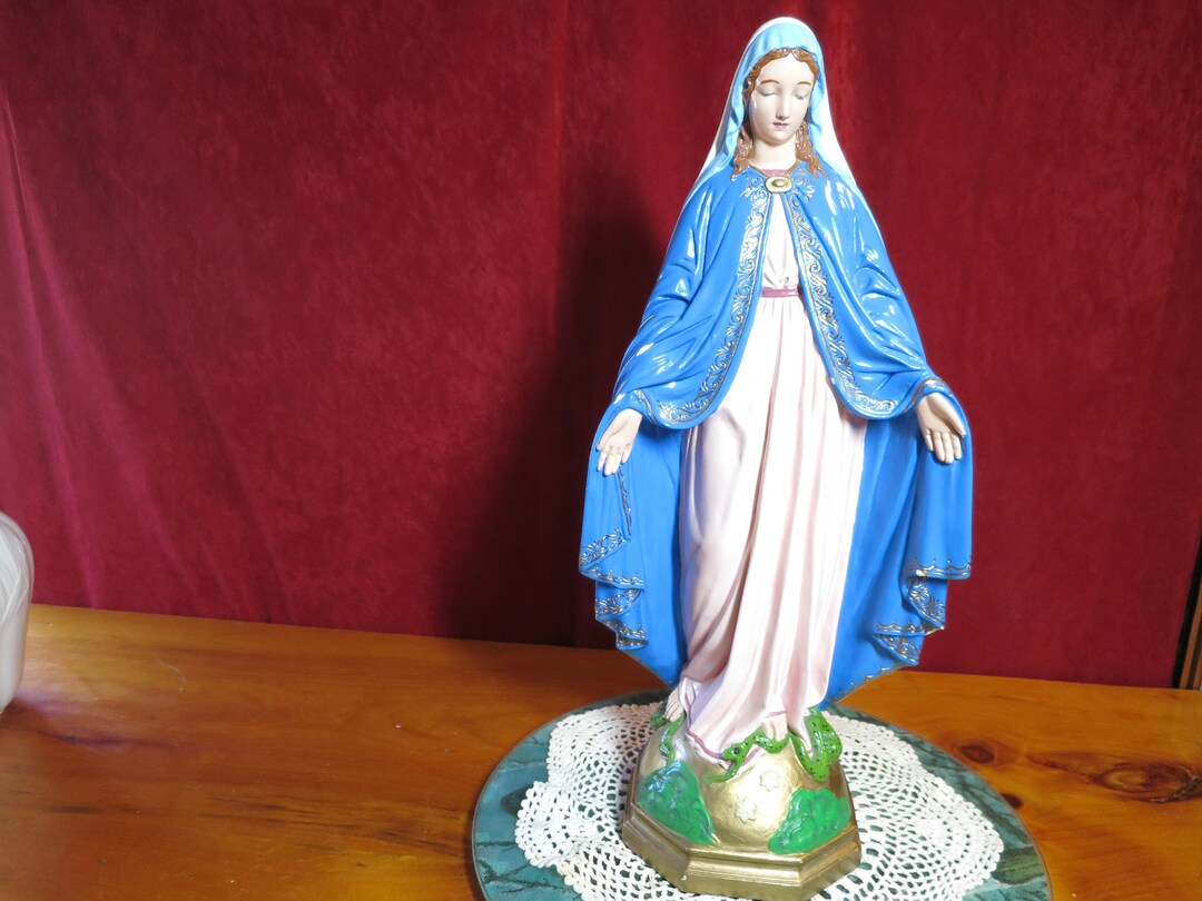 Vintage Blessed Virgin Mary Crushing the Serpent Statue 21 Etsy