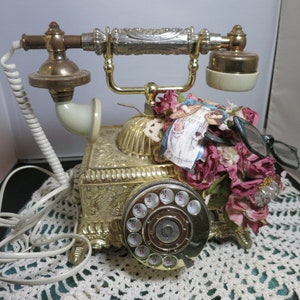 Vintage Princess Rotary Phone Made in Taiwan R.O.C. Serial No 912072 Vintage Crafted Dried Flowers Paper Advertising Vintage Eye Glasses