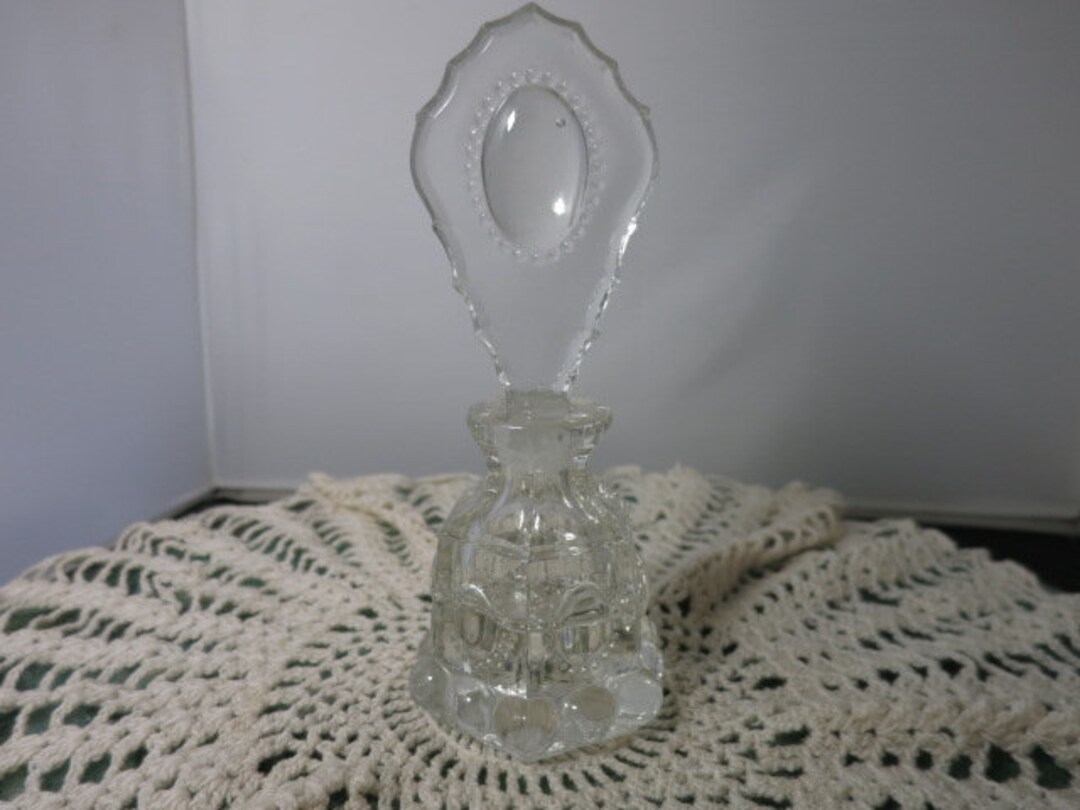 Vintage LE Smith Perfume Bottle Cameo Clear Beaded Oval Bubbles