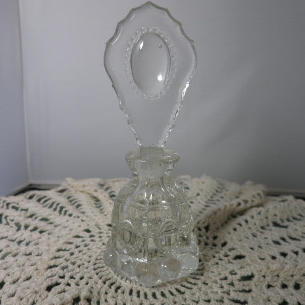 Vintage LE Smith Perfume Bottle Cameo clear beaded Oval Bubbles Candlewick Foot